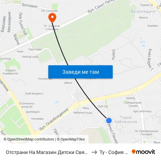 Отстрани На Магазин Детски Свят / Side by Detski Svyat Store (255) to Ту - София Ф-Л Пловдив map