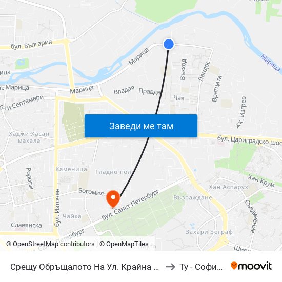 Срещу Обръщалото На Ул. Крайна / Opposite the Turn Spot Of Krayna St. (411) to Ту - София Ф-Л Пловдив map