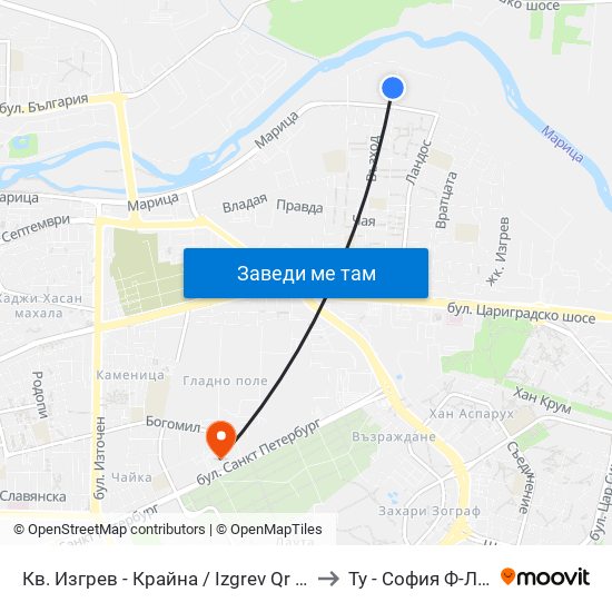 Кв. Изгрев - Крайна / Izgrev Qr - Last Stop (1029) to Ту - София Ф-Л Пловдив map