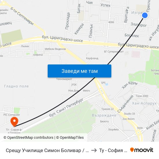 Срещу Училище Симон Боливар / Opposite Simon Bolivar School (399) to Ту - София Ф-Л Пловдив map