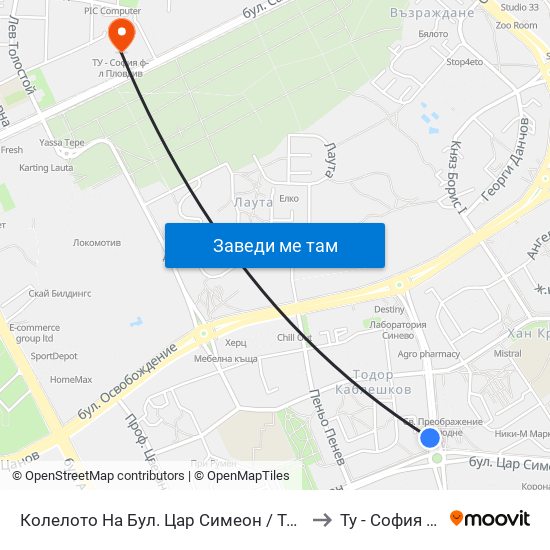 Колелото На Бул. Цар Симеон / Tsar Simeon Blvd Roundabout (1032) to Ту - София Ф-Л Пловдив map