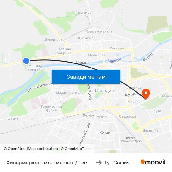 Хипермаркет Техномаркет / Technomarket Hypermarket (336) to Ту - София Ф-Л Пловдив map