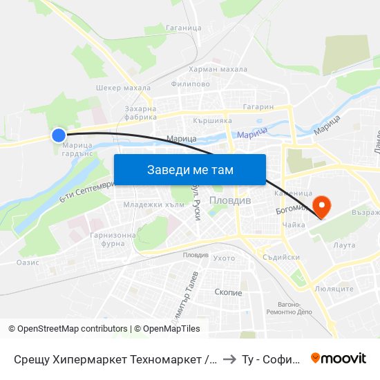 Срещу Хипермаркет Техномаркет / Opposite Technomarket Hypermarket (337) to Ту - София Ф-Л Пловдив map