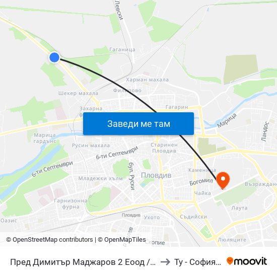 Пред Димитър Маджаров 2 Еоод / In Front Of Dimitar Madjarov 2 Ltd (473) to Ту - София Ф-Л Пловдив map