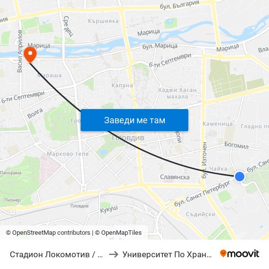 Стадион Локомотив / Lokomotiv Stadium (234) to Университет По Хранителни Технологии (Ухт) map
