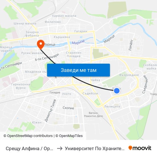 Срещу Алфина / Opposite Alfina (405) to Университет По Хранителни Технологии (Ухт) map