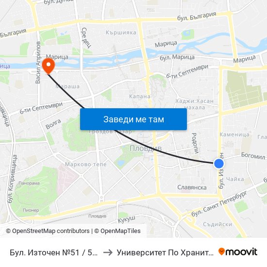 Бул. Източен №51 / 51 Iztochen Blvd. (232) to Университет По Хранителни Технологии (Ухт) map