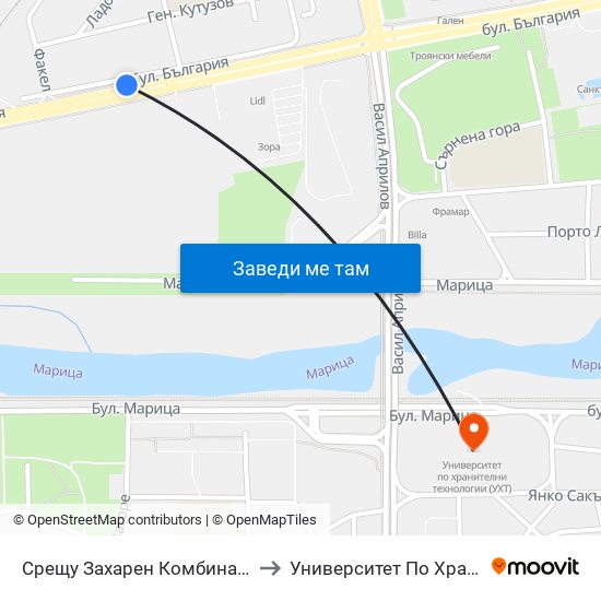 Срещу Захарен Комбинат / Opposite Sugar Factory (93) to Университет По Хранителни Технологии (Ухт) map