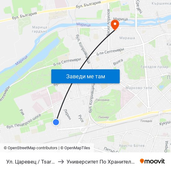 Ул. Царевец / Tsarevets St. (371) to Университет По Хранителни Технологии (Ухт) map