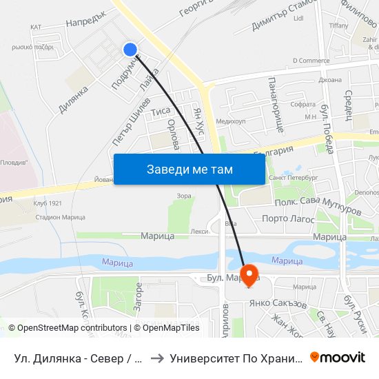 Ул. Дилянка - Север / Dilyanka St - North (269) to Университет По Хранителни Технологии (Ухт) map