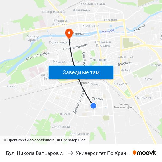 Бул. Никола Вапцаров / Nikola Vaptsarov Blvd. (68) to Университет По Хранителни Технологии (Ухт) map