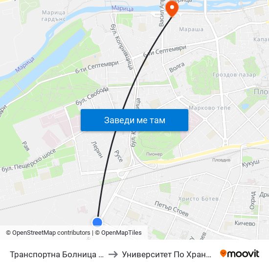 Транспортна Болница / Transport Hospital (23) to Университет По Хранителни Технологии (Ухт) map