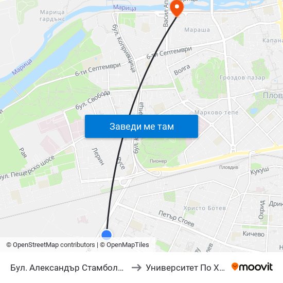 Бул. Александър Стамболийски / Alexander Stamboliyski Blvd. (34) to Университет По Хранителни Технологии (Ухт) map