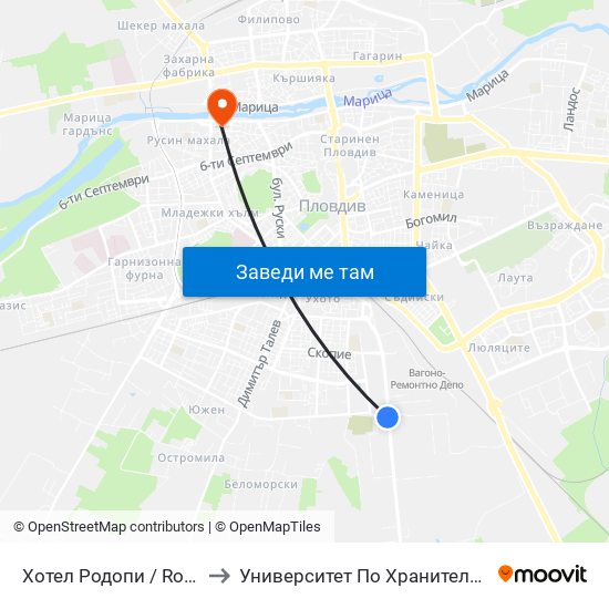 Хотел Родопи / Rodopi Hotel (64) to Университет По Хранителни Технологии (Ухт) map