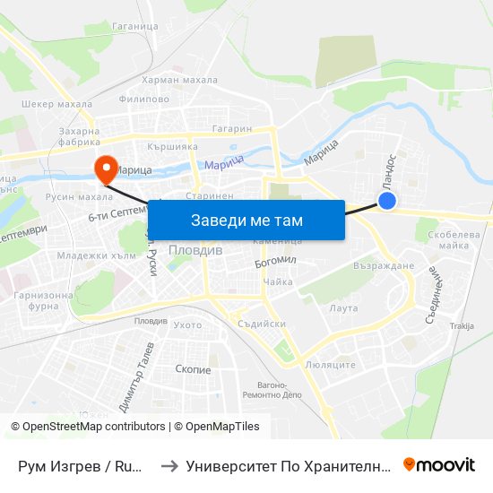 Рум Изгрев / Rum Izgrev (127) to Университет По Хранителни Технологии (Ухт) map