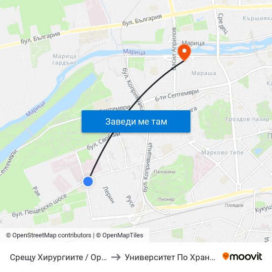 Срещу Хирургиите / Opposite the Surgeries (151) to Университет По Хранителни Технологии (Ухт) map