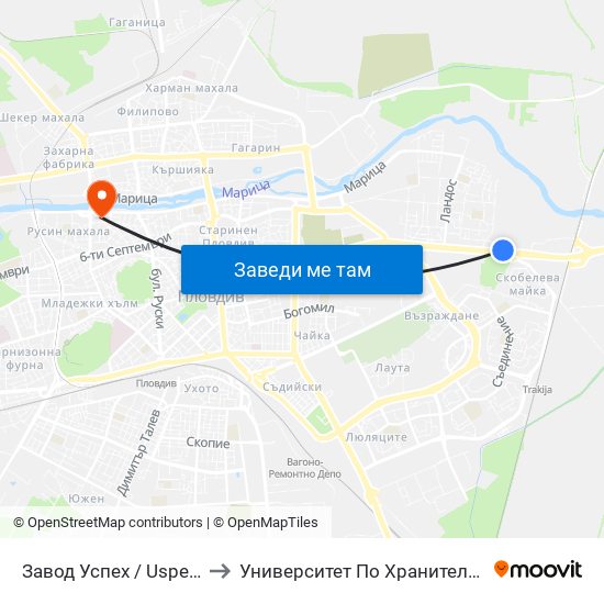 Завод Успех / Uspeh Factory (342) to Университет По Хранителни Технологии (Ухт) map