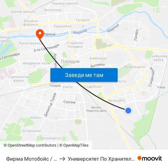 Фирма Мотобойс / Motoboys (331) to Университет По Хранителни Технологии (Ухт) map