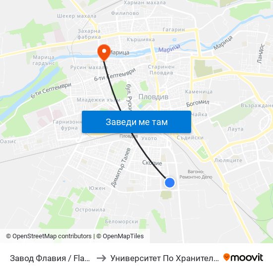 Завод Флавия / Flavia Factory (325) to Университет По Хранителни Технологии (Ухт) map