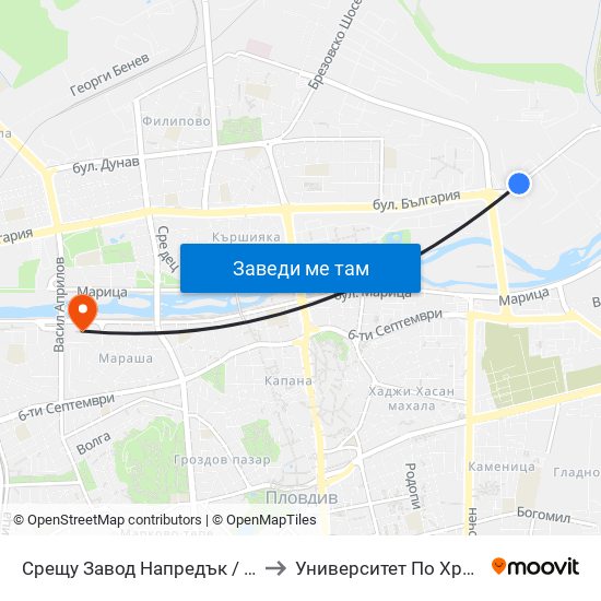 Срещу Завод Напредък / Opposite Napredak Factory (183) to Университет По Хранителни Технологии (Ухт) map