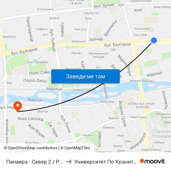 Панаира - Север 2 / Panaira - North 2 (186) to Университет По Хранителни Технологии (Ухт) map