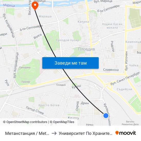 Метанстанция / Methane Station (279) to Университет По Хранителни Технологии (Ухт) map