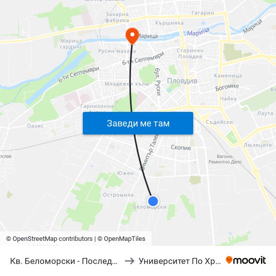 Кв. Беломорски - Последна / Belomorski Qr - Last Stop (1014) to Университет По Хранителни Технологии (Ухт) map