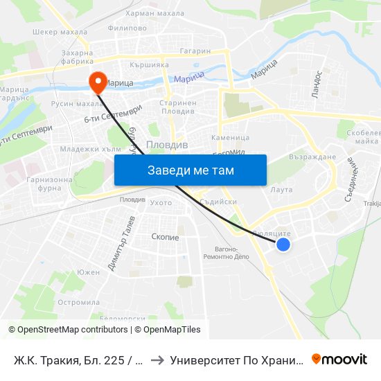 Ж.К. Тракия, Бл. 225 / Trakiya Qr, Bl. 225 (403) to Университет По Хранителни Технологии (Ухт) map