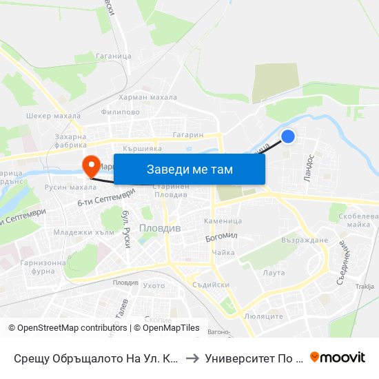 Срещу Обръщалото На Ул. Крайна / Opposite the Turn Spot Of Krayna St. (411) to Университет По Хранителни Технологии (Ухт) map