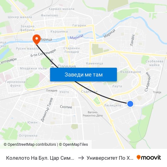 Колелото На Бул. Цар Симеон / Tsar Simeon Blvd Roundabout (1032) to Университет По Хранителни Технологии (Ухт) map