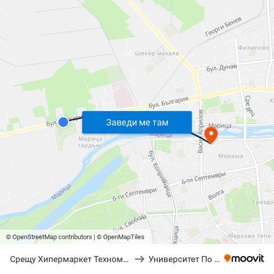 Срещу Хипермаркет Техномаркет / Opposite Technomarket Hypermarket (337) to Университет По Хранителни Технологии (Ухт) map