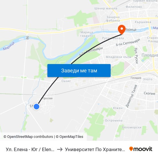 Ул. Елена - Юг / Elena St - South (487) to Университет По Хранителни Технологии (Ухт) map