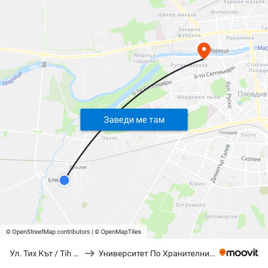 Ул. Тих Кът / Tih Kat St. (485) to Университет По Хранителни Технологии (Ухт) map