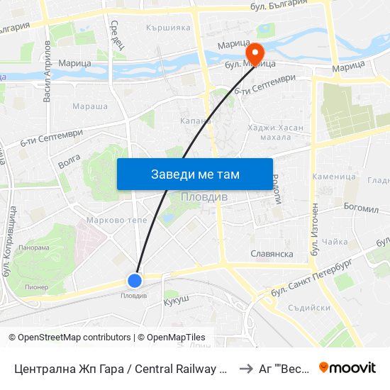 Централна Жп Гара / Central Railway Station (205) to Аг ""Весела"" map