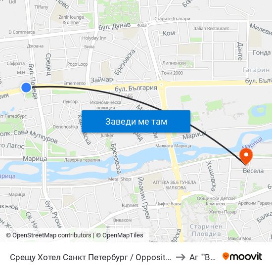 Срещу Хотел Санкт Петербург / Opposite Saint Petersburg Hotel (91) to Аг ""Весела"" map