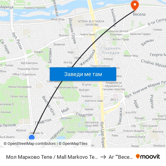 Мол Марково Тепе / Mall Markovo Tepe (168) to Аг ""Весела"" map