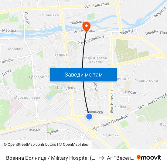 Военна Болница / Military Hospital (335) to Аг ""Весела"" map