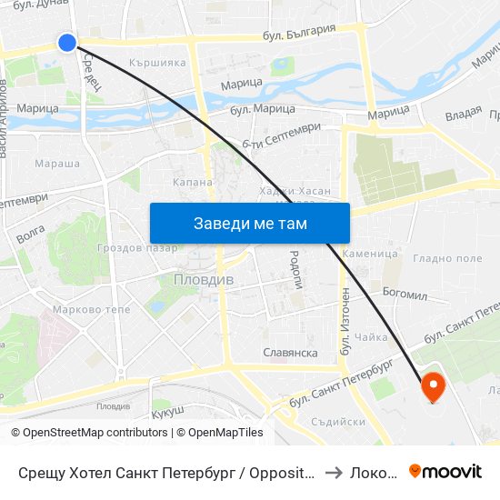 Срещу Хотел Санкт Петербург / Opposite Saint Petersburg Hotel (91) to Локомотив map