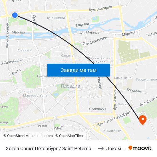 Хотел Санкт Петербург / Saint Petersburg Hotel (98) to Локомотив map