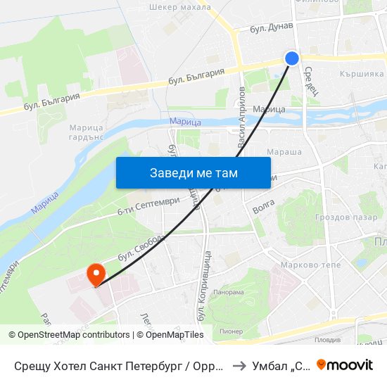 Срещу Хотел Санкт Петербург / Opposite Saint Petersburg Hotel (91) to Умбал „Св. Георги“ map