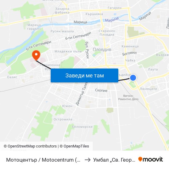 Мотоцентър / Motocentrum (258) to Умбал „Св. Георги“ map