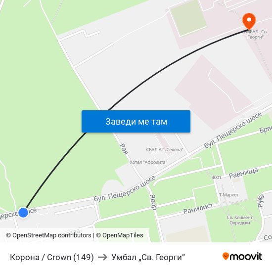 Корона / Crown (149) to Умбал „Св. Георги“ map