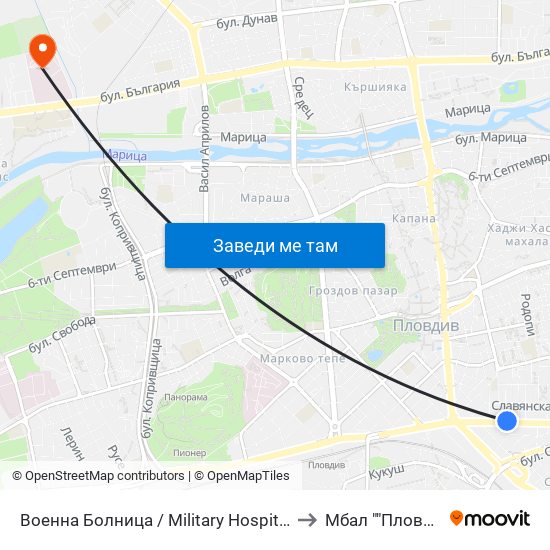 Военна Болница / Military Hospital (335) to Мбал ""Пловдив"" map