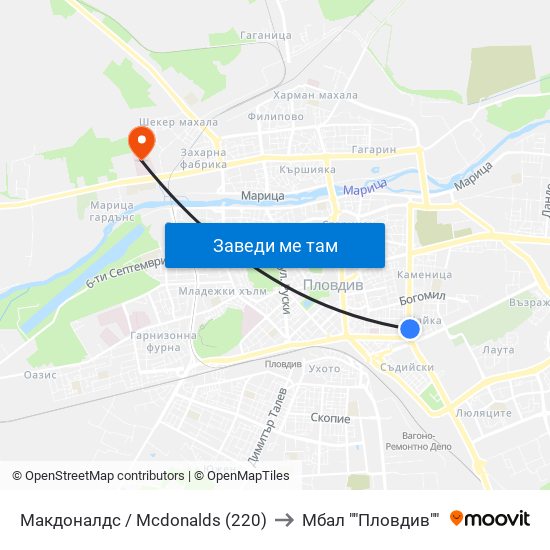 Макдоналдс / Mcdonalds (220) to Мбал ""Пловдив"" map