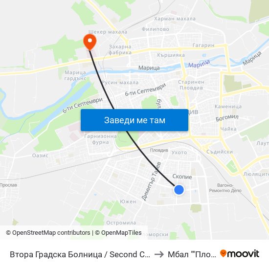 Втора Градска Болница / Second City Hospital (61) to Мбал ""Пловдив"" map