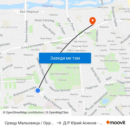 Срещу Мальовица / Opposite Malyovitsa (246) to Д-Р Юрий Асенов - Пластичен Хирург map