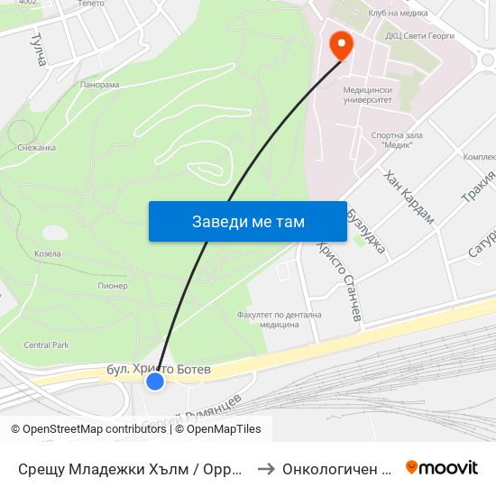 Срещу Младежки Хълм / Opposite Youth Hill (203) to Онкологичен Диспансер map