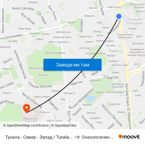 Тунела - Север - Запад / Tunela - Sever - West (10) to Онкологичен Диспансер map