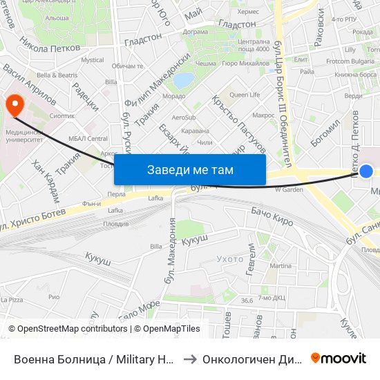 Военна Болница / Military Hospital (335) to Онкологичен Диспансер map