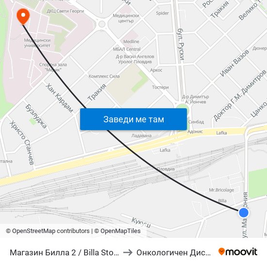 Магазин Билла 2 / Billa Store 2 (15) to Онкологичен Диспансер map